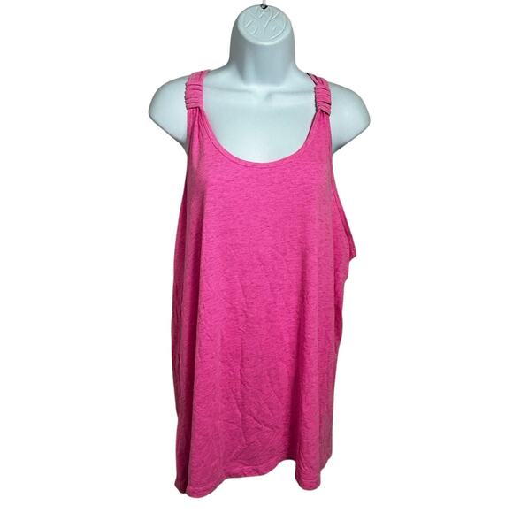 Neon Pink Racerback Tank Top Sz 1X Cotton Blend Sleeveless Loose Tee - Picture 4 of 5